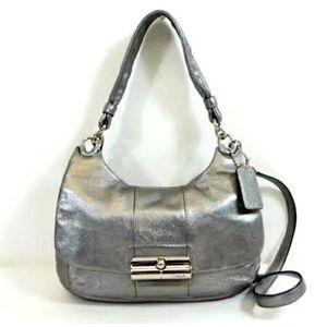Coach Kristin Metallic Silver Leather sm Hobo Bag
